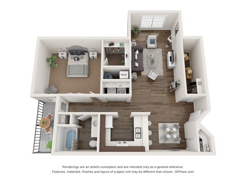 Floor plan for 1 bed, 1 bath, 942 sqft